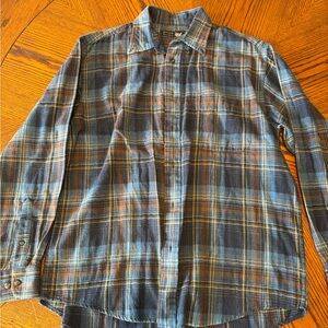 Arrow Men's Blue and Brown Plaid Flannel Shirt; Size Medium